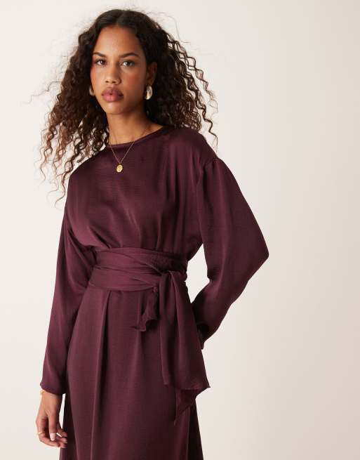 burgundy satin long sleeve wrap dress Cheap Burgundy Beaded Homecoming Dress, Long Sleeves Short Prom Dress –  Simidress main image 1