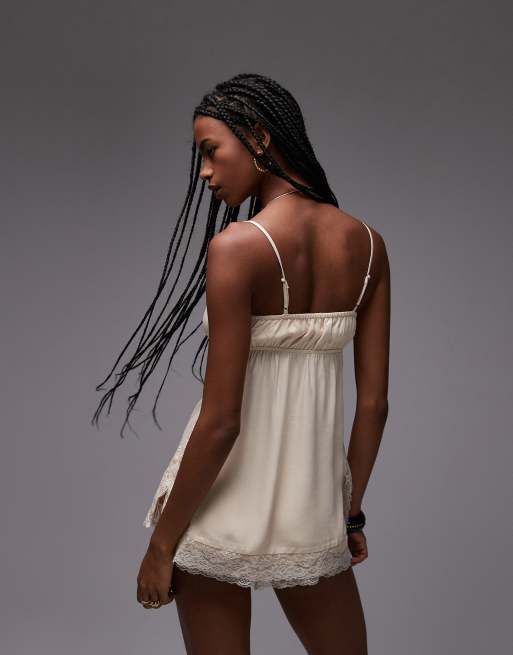 ASOS DESIGN satin longline cami with side slits in ecru | ASOS