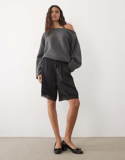 ASOS DESIGN satin longline lace bermuda shorts, 2 of 5