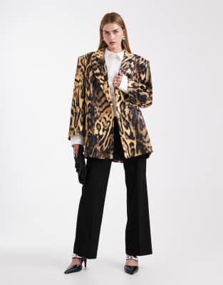 Asos Design Satin Longline Oversized Blazer In Brown