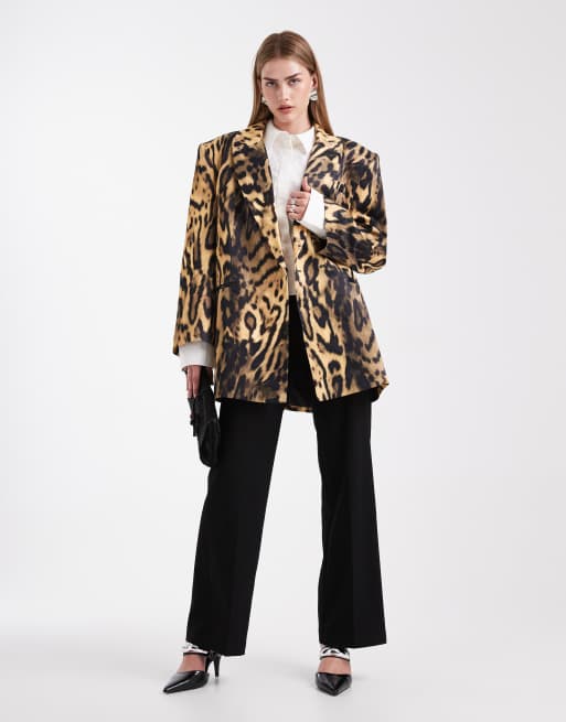 ASOS DESIGN satin longline oversized blazer in animal print