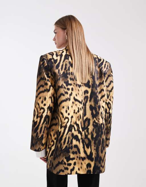 ASOS DESIGN satin longline oversized blazer in animal print