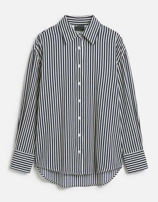 ASOS DESIGN satin longline shirt in pinstripe co ord, 5 of 7