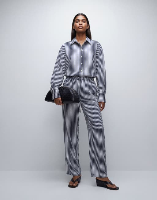 ASOS DESIGN satin longline shirt in pinstripe (part of a set), 8 of 11