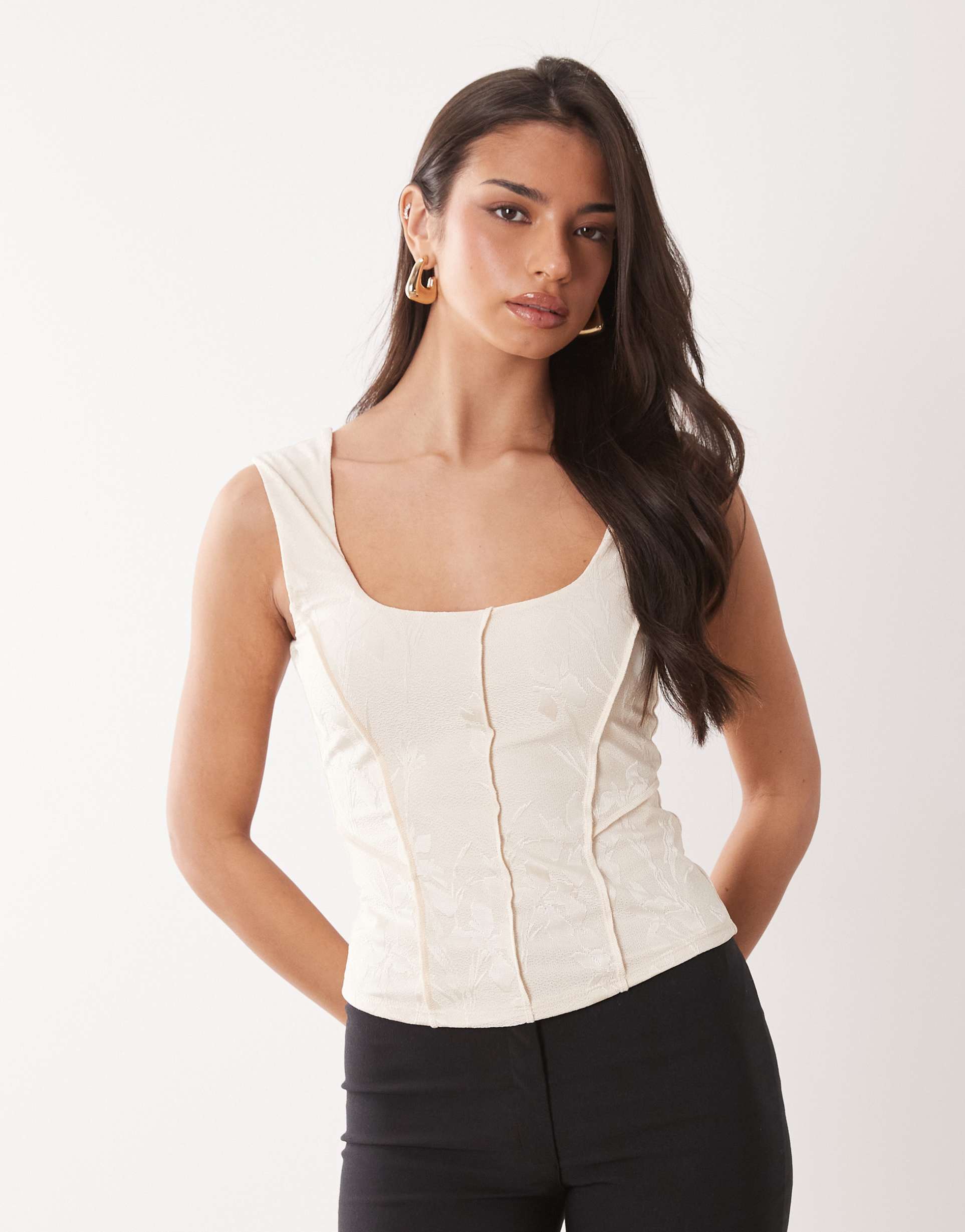 asos design satin look devore corset with square neck in ivory