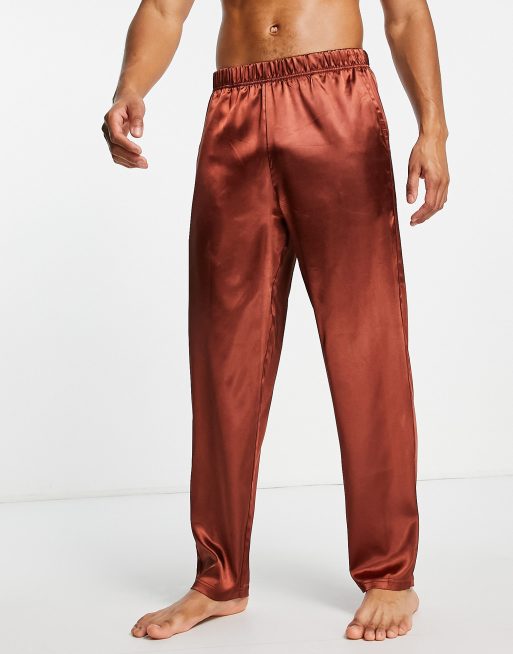 ASOS DESIGN satin lounge bottoms in brown