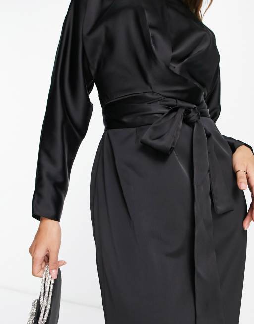 Asos design maxi dress with wrap waist with horn detail in satin best sale