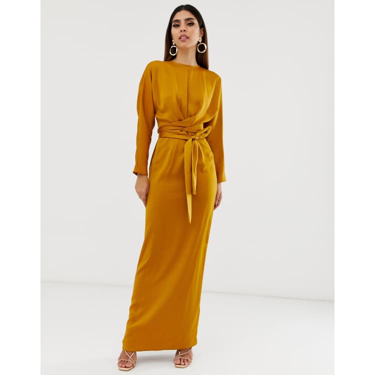 Asos design maxi dress with wrap cheap waist with horn detail in satin