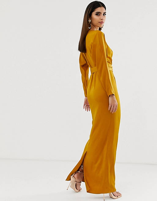 ASOS DESIGN Satin Maxi Dress With Batwing Sleeve And Wrap Waist In ...