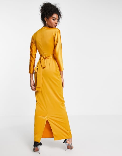 Asos design midi dress with batwing 2024 sleeve and wrap waist in satin