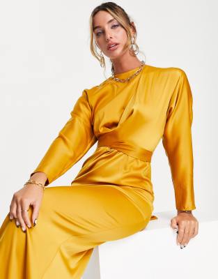 long sleeve maxi dress mustard