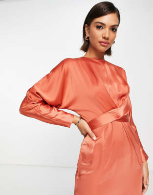 asos rust satin dress