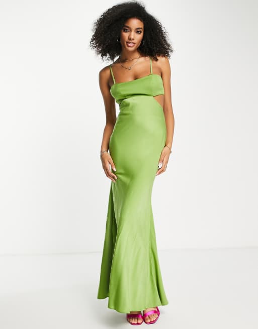 ASOS DESIGN satin maxi dress with cut out and tie back detail