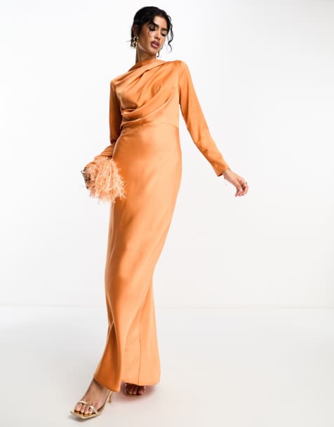 Orange satin dress outlet long