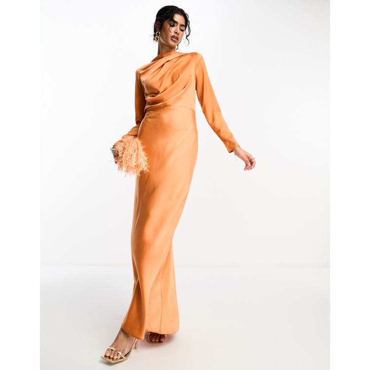 ASOS DESIGN satin maxi dress with drape bodice detail in rust ASOS