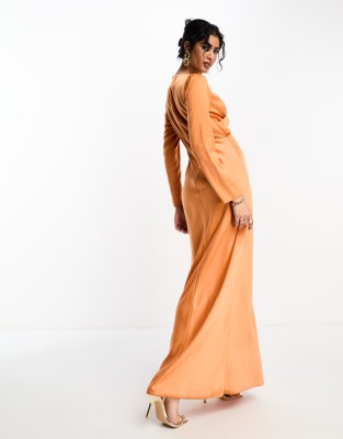 ASOS DESIGN satin maxi dress with drape bodice detail in rust | ASOS