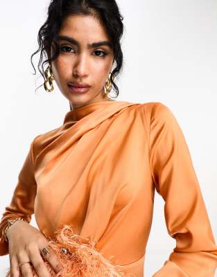 ASOS DESIGN satin maxi dress with drape bodice detail in rust | ASOS