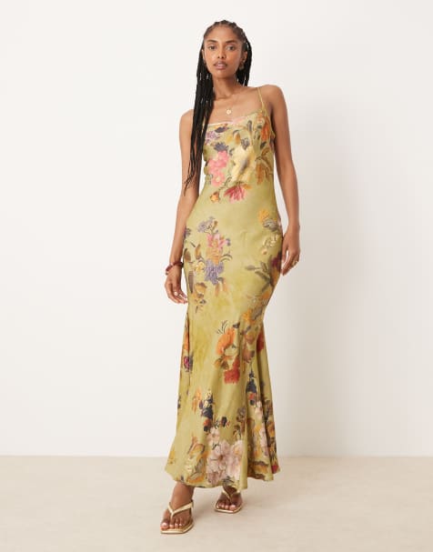 ASOS DESIGN satin maxi dress with godets in floral print - view 1