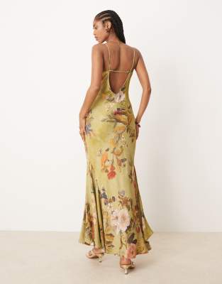 Asos Design Satin Maxi Dress With Godets
