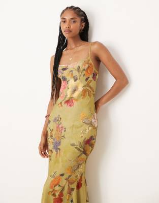 ASOS DESIGN satin maxi dress with godets in floral print