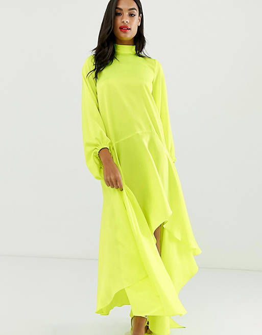 ASOS DESIGN satin maxi dress with scarf neck and with extreme sleeve