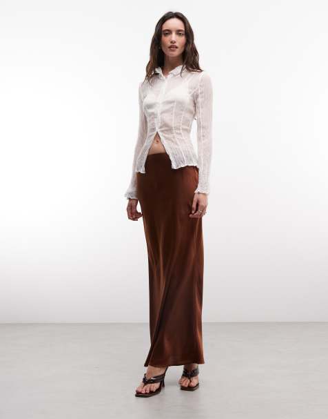 ASOS DESIGN satin maxi skirt in chocolate (Part of a set) - view 1