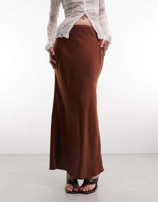 ASOS DESIGN satin maxi skirt in chocolate, 4 of 5