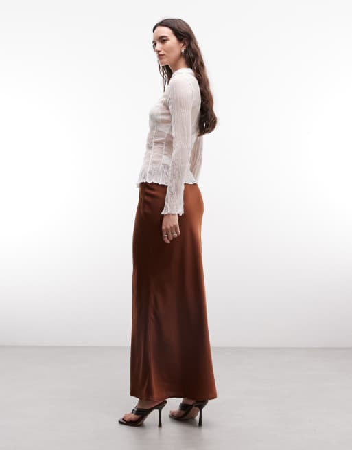 ASOS DESIGN satin maxi skirt in chocolate, 5 of 5
