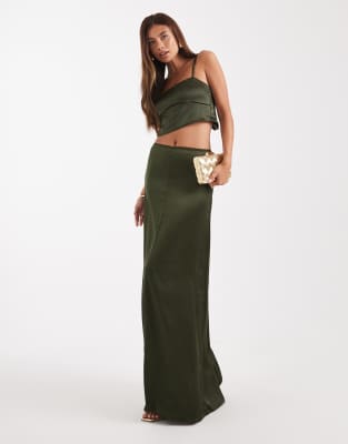 Asos Design Satin Maxi Skirt In Green