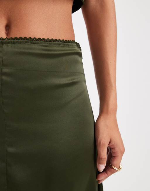 ASOS DESIGN satin maxi skirt in green - part of a set