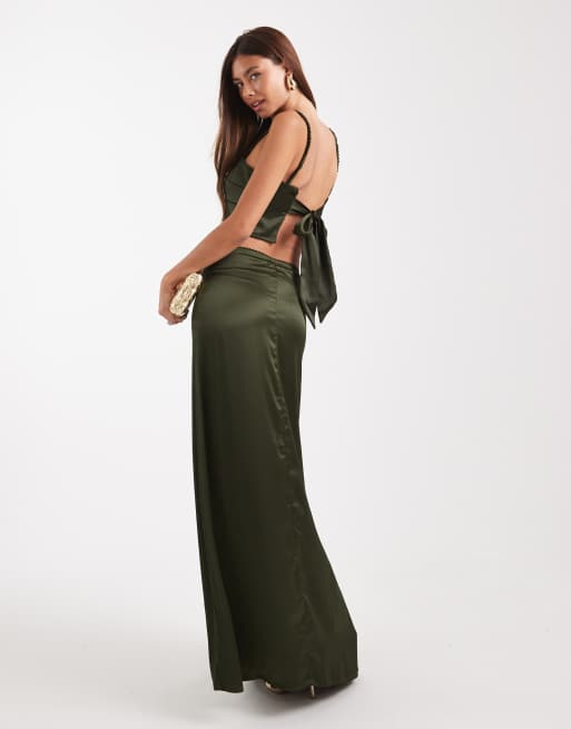 ASOS DESIGN satin maxi skirt in green - part of a set