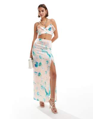 Asos Design Satin Maxi Skirt In Multi