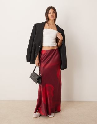 Asos Design Satin Maxi Skirt In Multi
