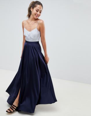 satin maxi skirt with split