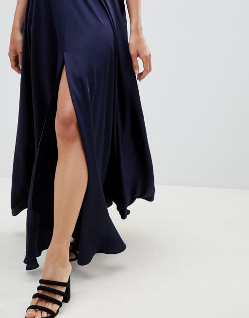 ASOS DESIGN satin maxi skirt with center front split