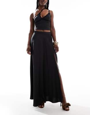 Asos Design Satin Maxi Skirt With Split Detail