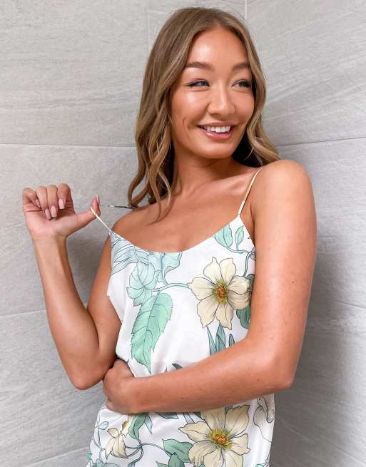 ASOS DESIGN satin maxi slip dress in tropical floral print, 3 of 4