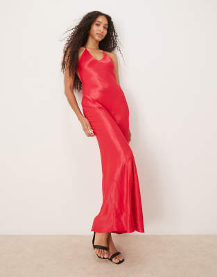 ASOS DESIGN - Satin-Maxikleid in Himbeerrot mit Ziernähten
