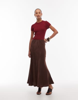 ASOS DESIGN - Satin-Maxirock mit Schwalbenschwanzsaum in Braun-Schwarz