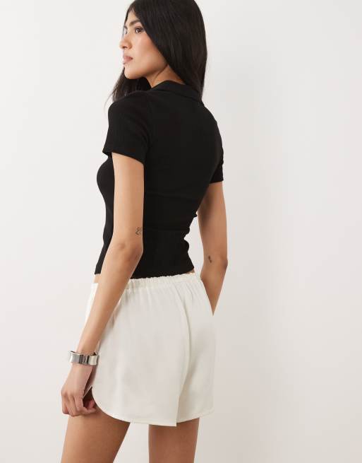 ASOS DESIGN satin micro runner short in ivory, 5 of 5