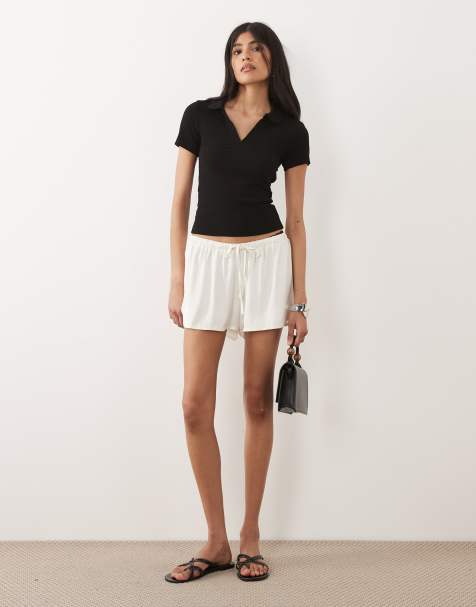 ASOS DESIGN satin micro runner shorts in ivory - view 1