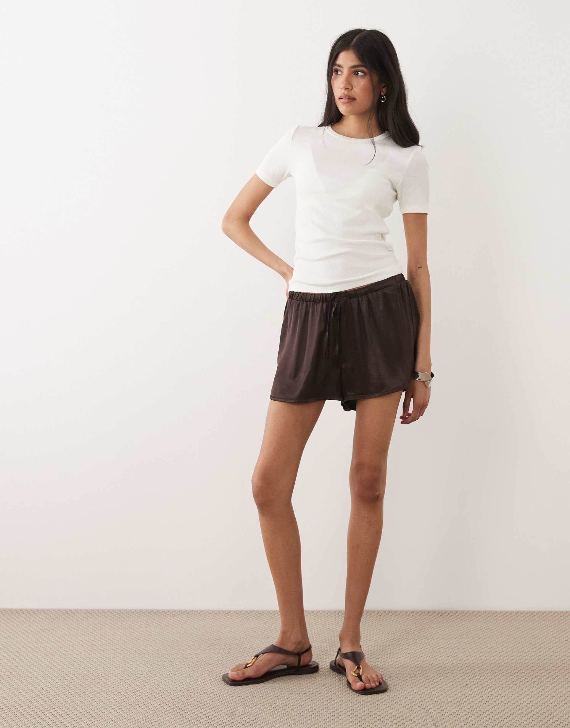 asos design satin micro running shorts in chocolate