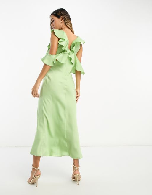 ASOS DESIGN satin midaxi dress with multi flutter sleeves in light