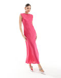 ASOS DESIGN satin midi dress in fuchsia-Pink