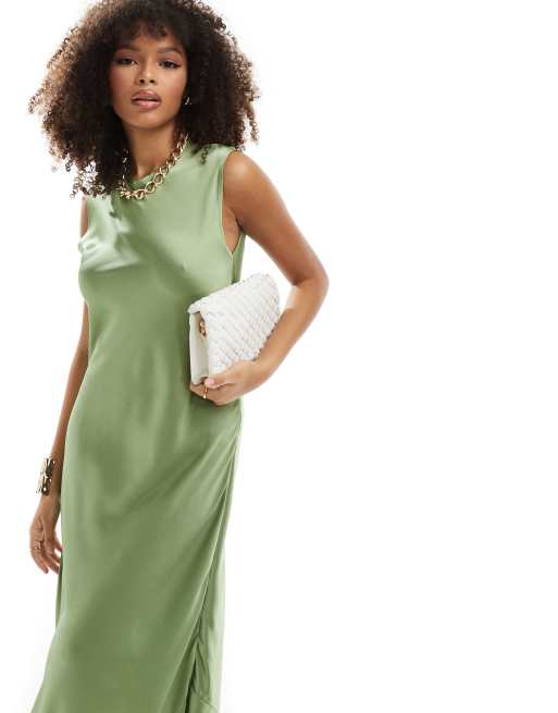 ASOS DESIGN satin midi dress in green