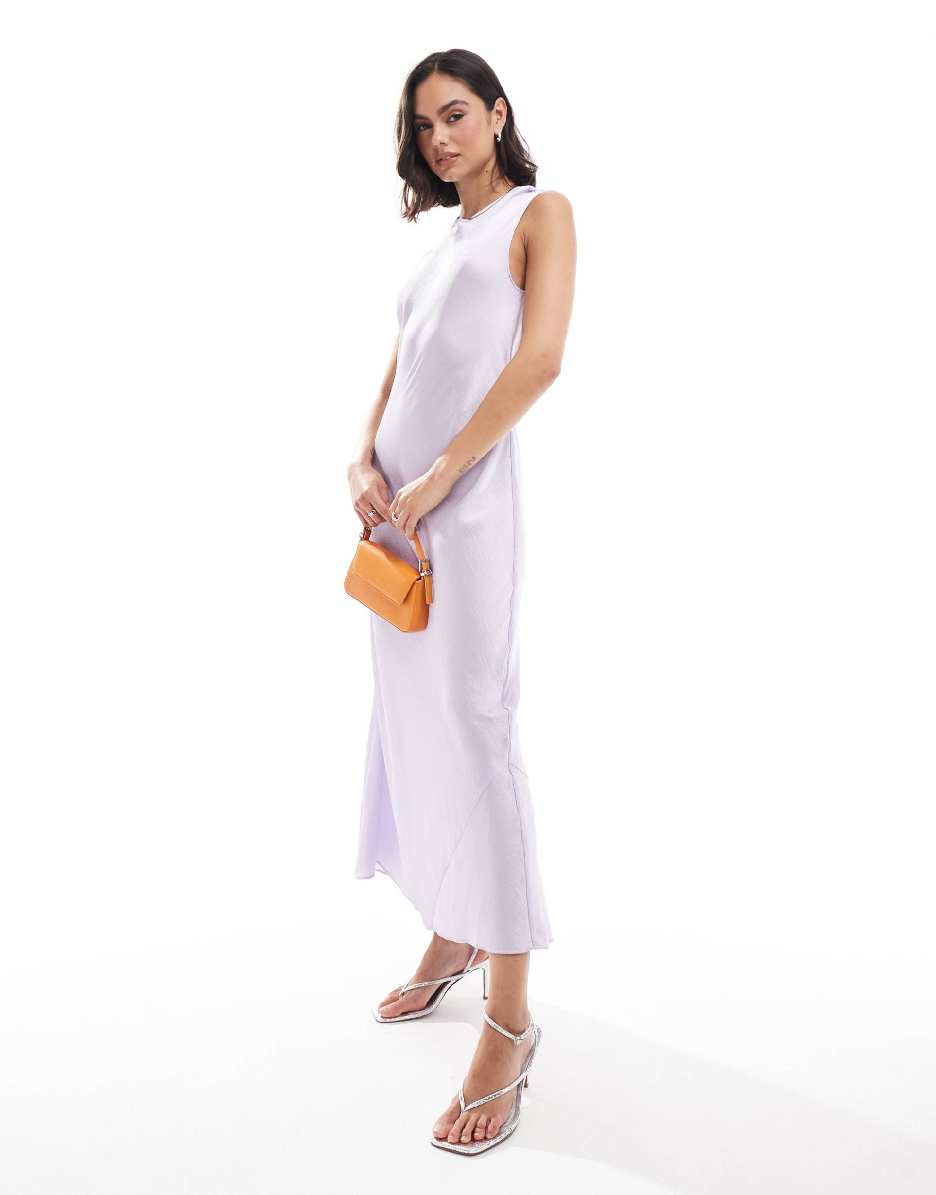 asos design satin midi dress in lavender