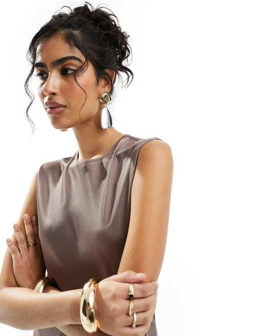 ASOS DESIGN satin midi dress in mocha, 2 of 4