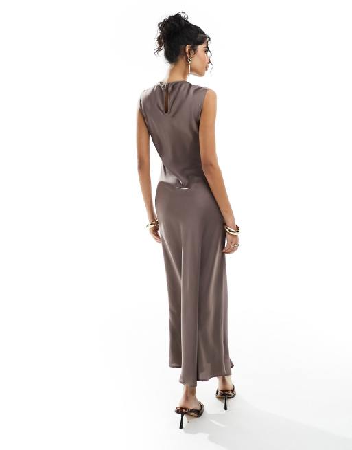 ASOS DESIGN satin midi dress in mocha | ASOS
