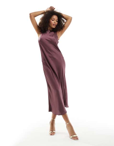 ASOS DESIGN satin midi dress in rose - view 1