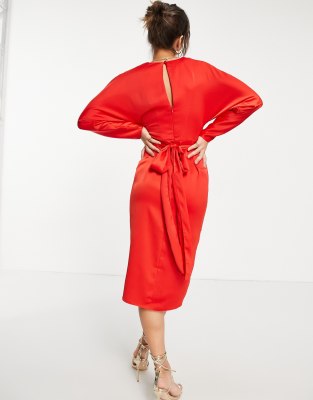 asos design long sleeve wrap shirt midi dress